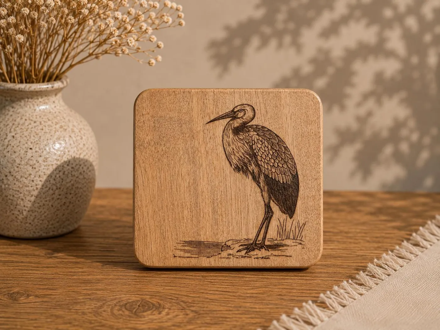 Vogelbild Weißstorch | 10 × 10 cm | Wanddeko Holz | Kleines Wandbild (mit KI erstellt)