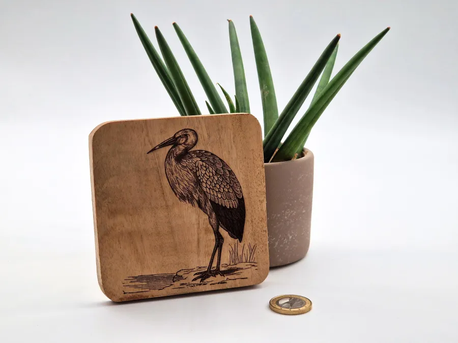 Vogelbild Weißstorch | 10 × 10 cm | Wanddeko Holz | Kleines Wandbild