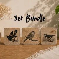 3er-Set Vogelbilder – Auf Mangoholz · 3 Motive nach Wahl, je 10 × 10 cm (mit KI erstellt)