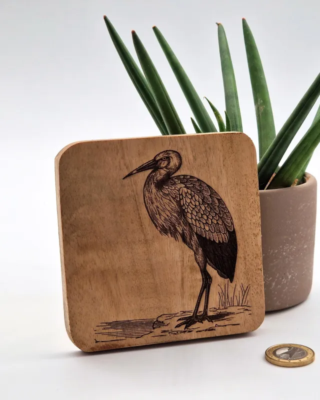Vogelbild Weißstorch | 10 × 10 cm | Wanddeko Holz | Kleines Wandbild