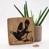American Redstart Wall Art – On mango wood · 10 × 10 cm