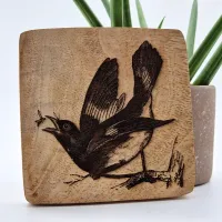 American Redstart Wall Art – On mango wood · 10 × 10 cm