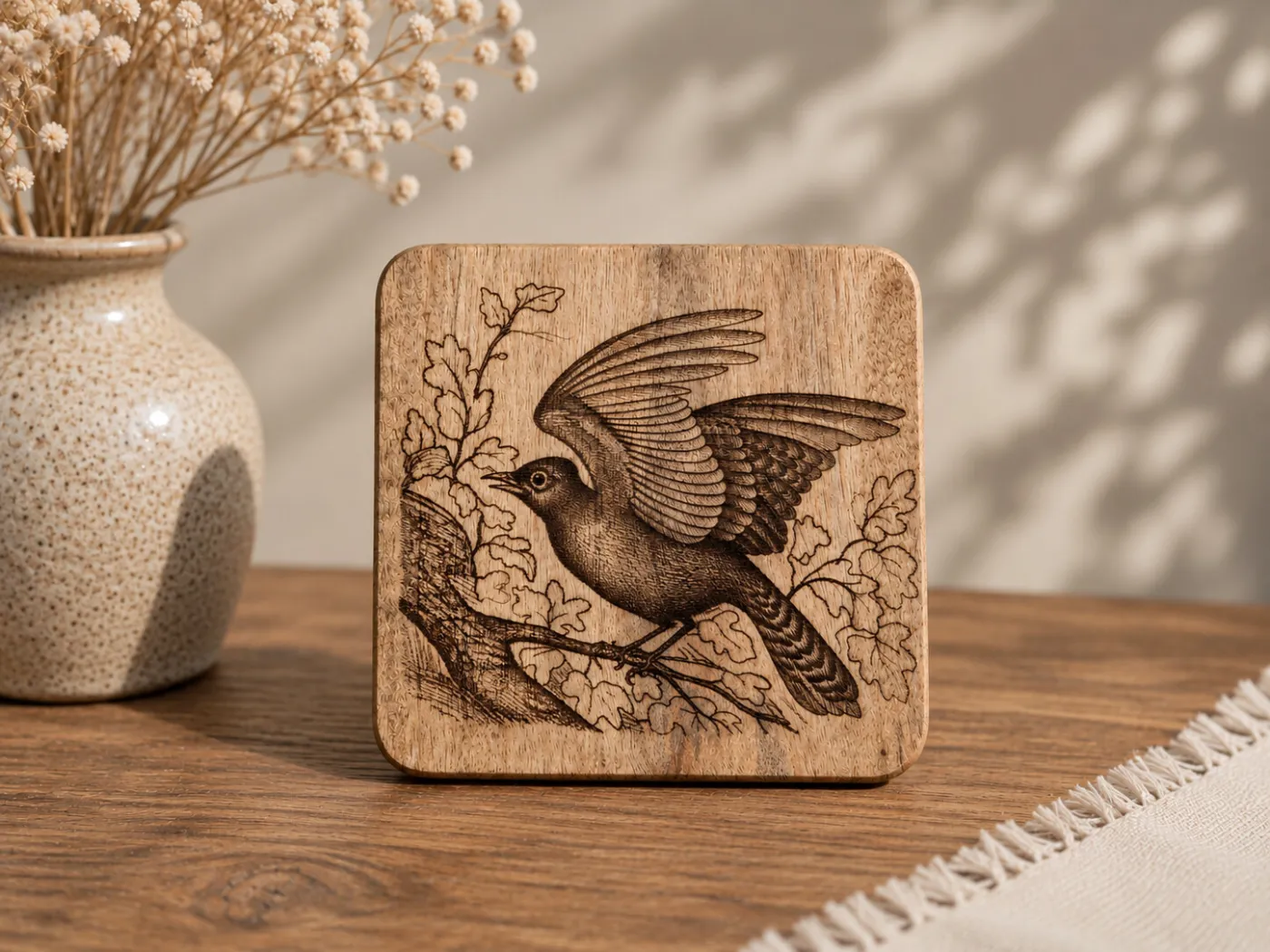 Blauhäher Vogelbild – Auf Mangoholz · 10 × 10 cm (mit KI erstellt)