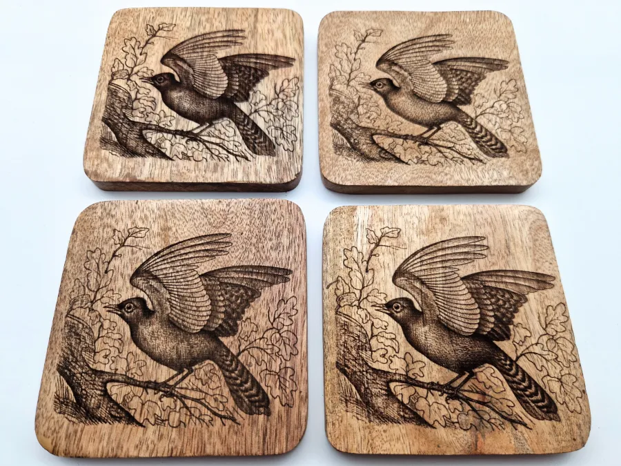 Blauhäher Vogelbild – Auf Mangoholz · 10 × 10 cm
