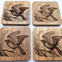 Blauhäher Vogelbild – Auf Mangoholz · 10 × 10 cm