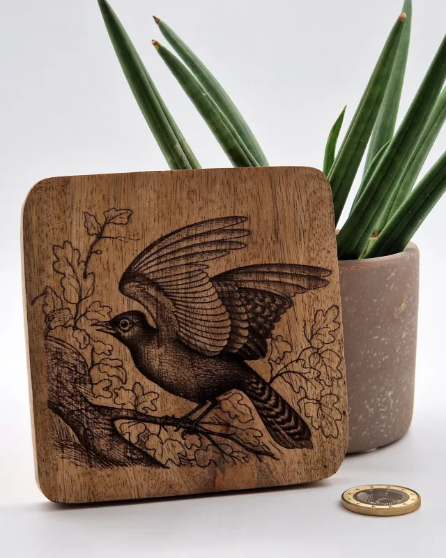 Blue Jay Wall Art – On mango wood · 10 × 10 cm