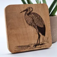 Vogelbild Weißstorch | 10 × 10 cm | Wanddeko Holz | Kleines Wandbild