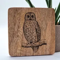 Vogelbild auf Holz – Waldkauz | 10 × 10 cm | Vintage Eulen Wanddeko