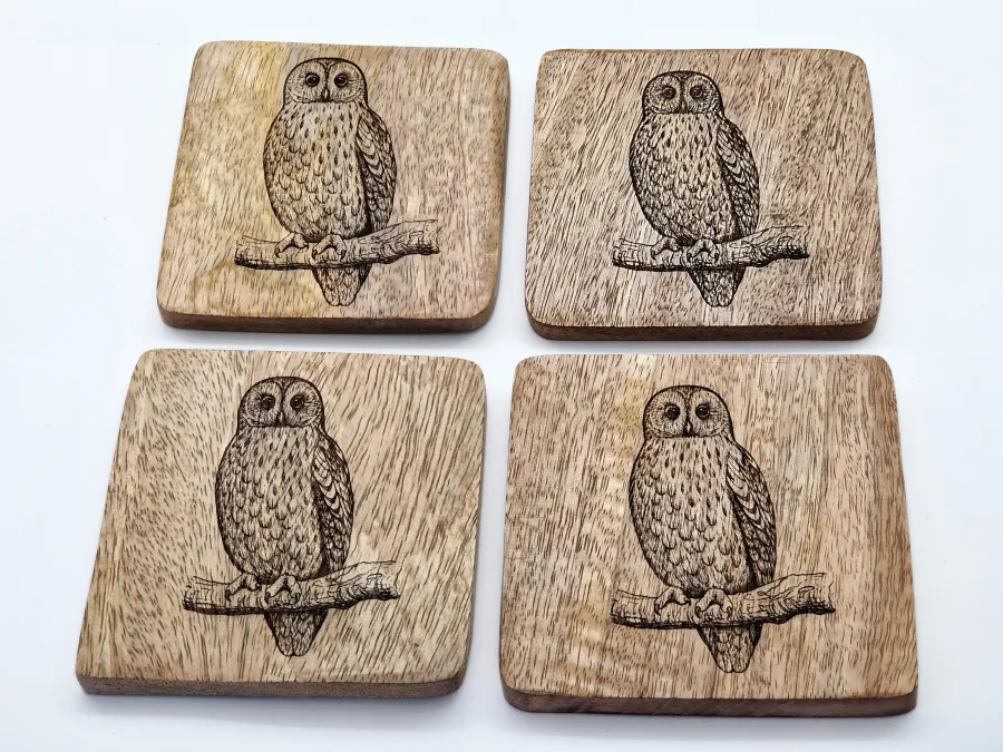 Tawny Owl Wall Art – On mango wood · 10 × 10 cm