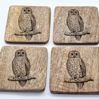 Waldkauz Vogelbild – Auf Mangoholz · 10 × 10 cm